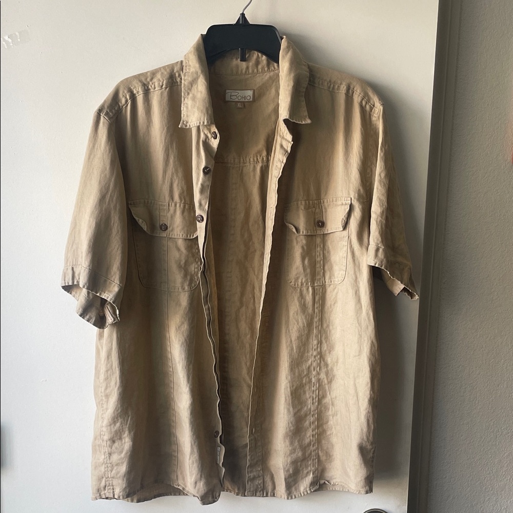 BOHO Men's Beige Short Sleeve Shirt